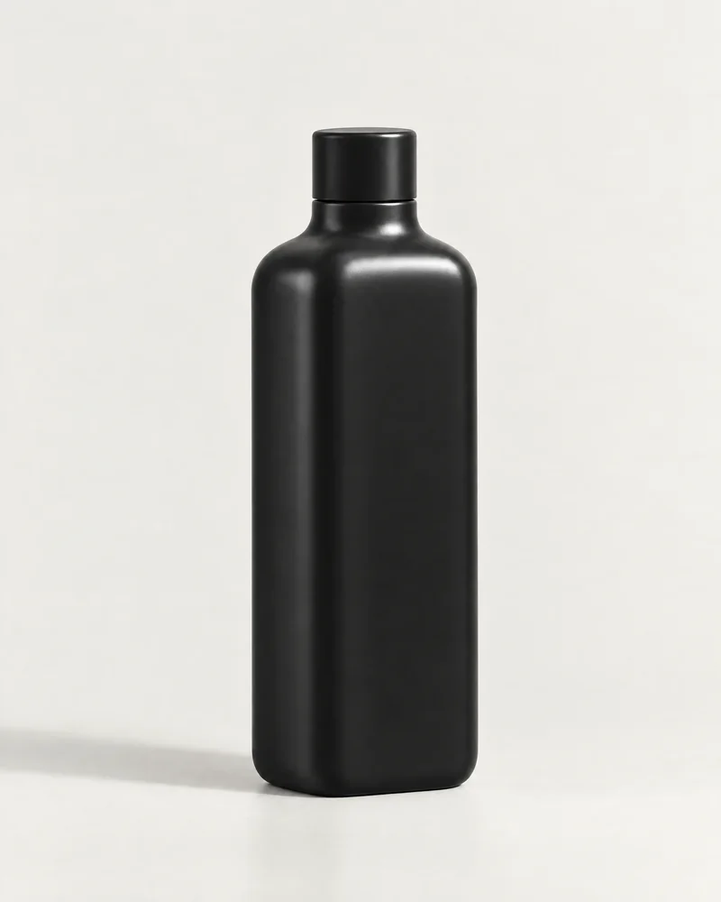 Concept visualization of the black Forma pura bottle with a soft sheen